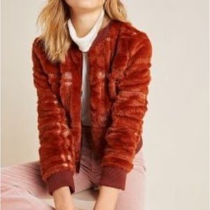 Anthropologie Faux Fur Plaid Teddy Bomber Jacket